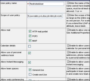 User Policies screen