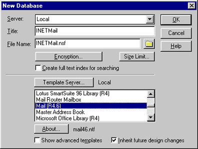 New Database dialog