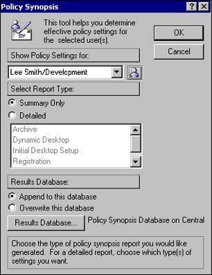 Policy Synopis dialog box