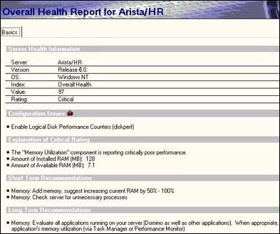 Server health report