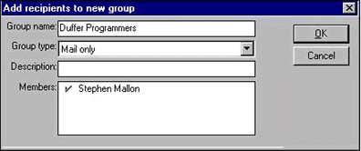 "Add recipients to new group" dialog