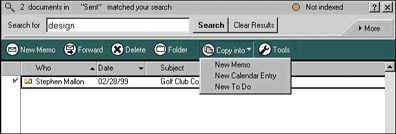 Copy into - New Memo menu