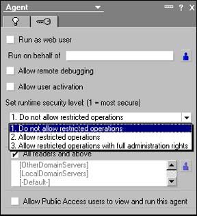 Set runtime security level dialog