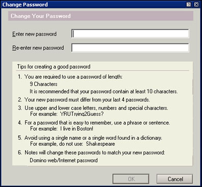 Change Password dialog box