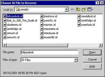 Choose ID File to Recover dialog box