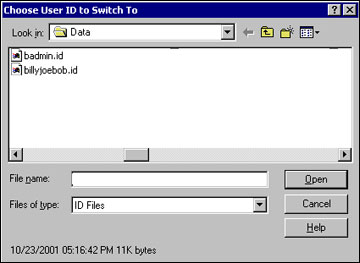 Choose User ID to Switch To dialog box