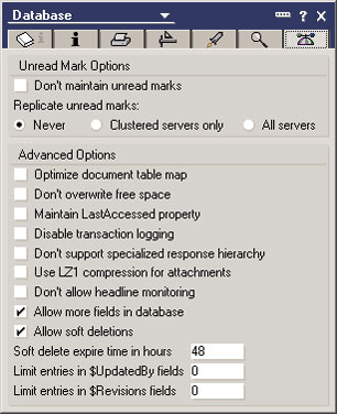 Database Properties box - Unread Mark Options