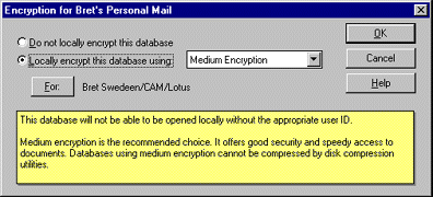 The Encryption dialog box