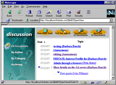Discussion template in a browser