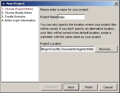 New project screen