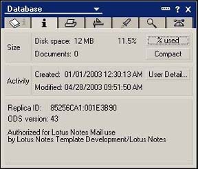 Database properties showing database size after enabling SCT
