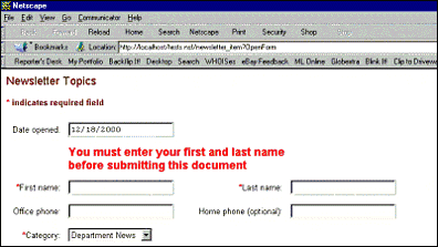 Validation error message
