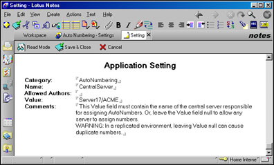 Application Setting form