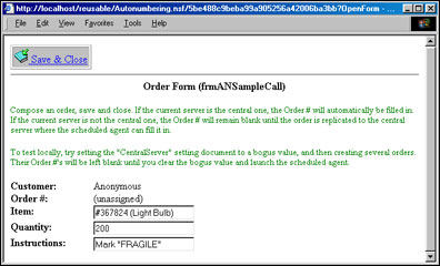 Order tracking database order form