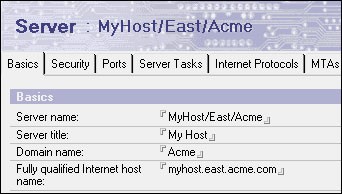 Server document - Basic tab