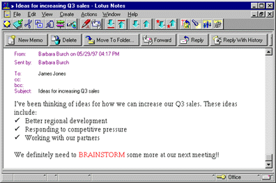 Same message in Notes mail editor