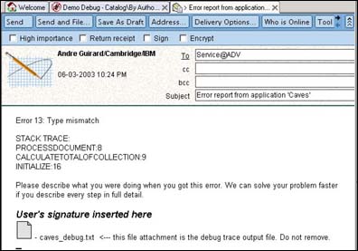 Email to Support screen