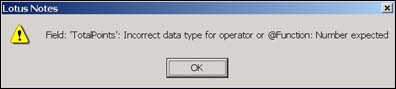 Incorrect data type error