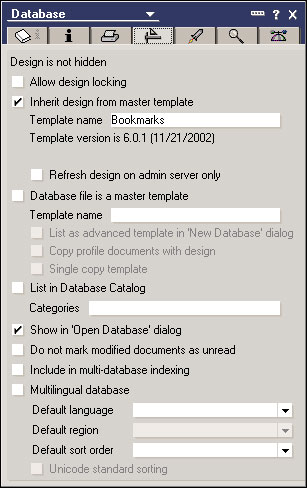 Database Properties box - Design tab