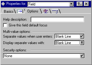 The Options tab of the Field Properties box