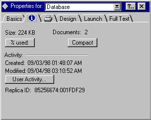 The Database Properties box