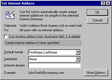 Set Internet Address dialog box