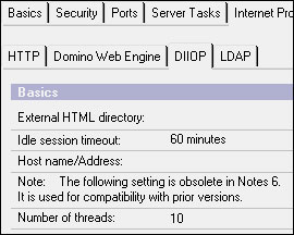 Server document - DIIOP tab