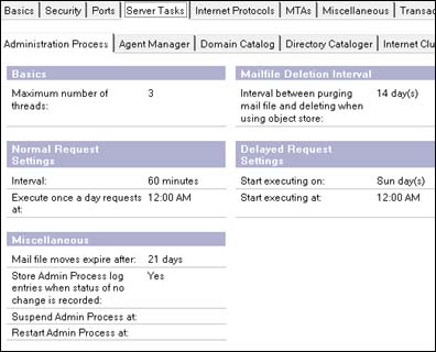 Server document - Administration Process tab