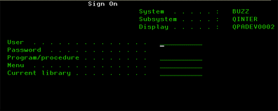 AS/400 log on screen