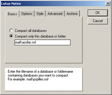 Basics tab options