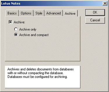 Archive tab options