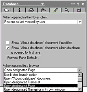 Database Launch properties