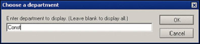 Choose a department dialog box