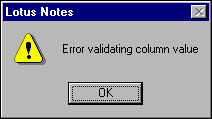 "Error validating column value" message box