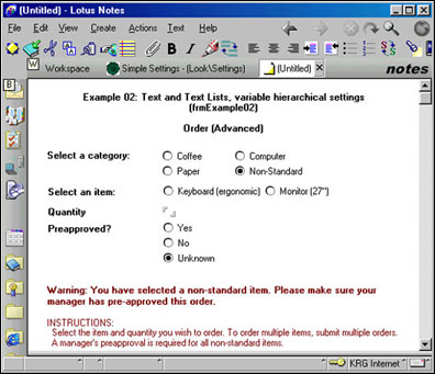 Advanced order form
