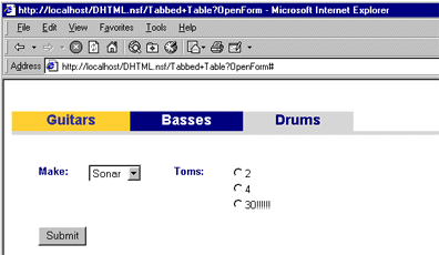 Tabbed Table form - drums
