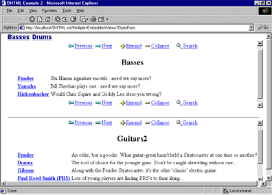 Two views embedded on a page