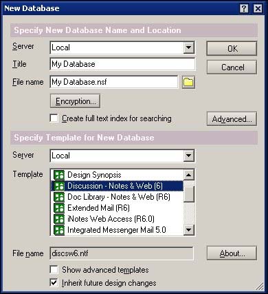 New Database dialog box