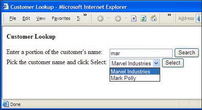 Customer Lookup form on the Web