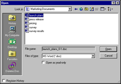 Office 2000 Open dialog box, provided by Domino.Doc.