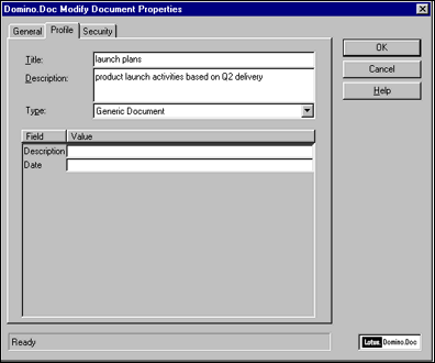 Domino.Doc Modify Document Properties dialog