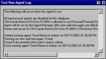 Agent Test output
