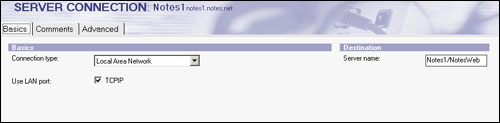 Server Connection Basics tab