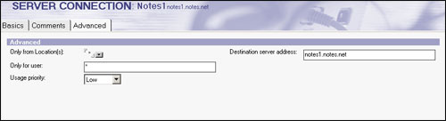 Server Connection Advanced tab