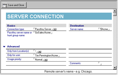 Passthru Server Connection document