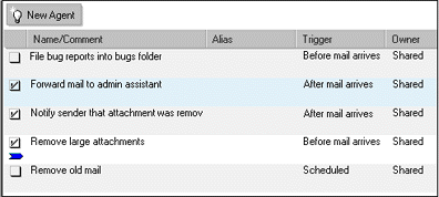 Agent list, with enabled arrow