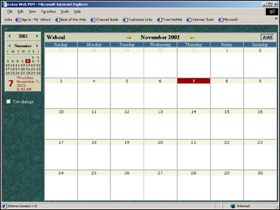 Main calendar page with calendar table and date navigator