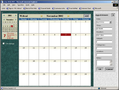 Main calendar page with details frame