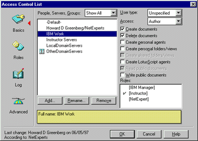 Access Control List, Basics pane