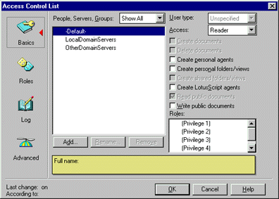 Access Control List, Basics pane